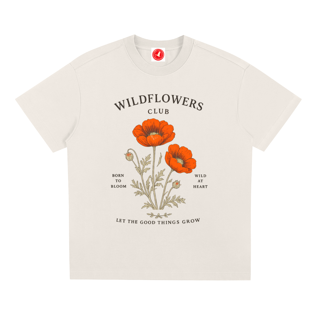 Beige Grow Wild graphic t-shirt featuring nature-inspired artwork celebrating growth, freedom, and wild beauty.