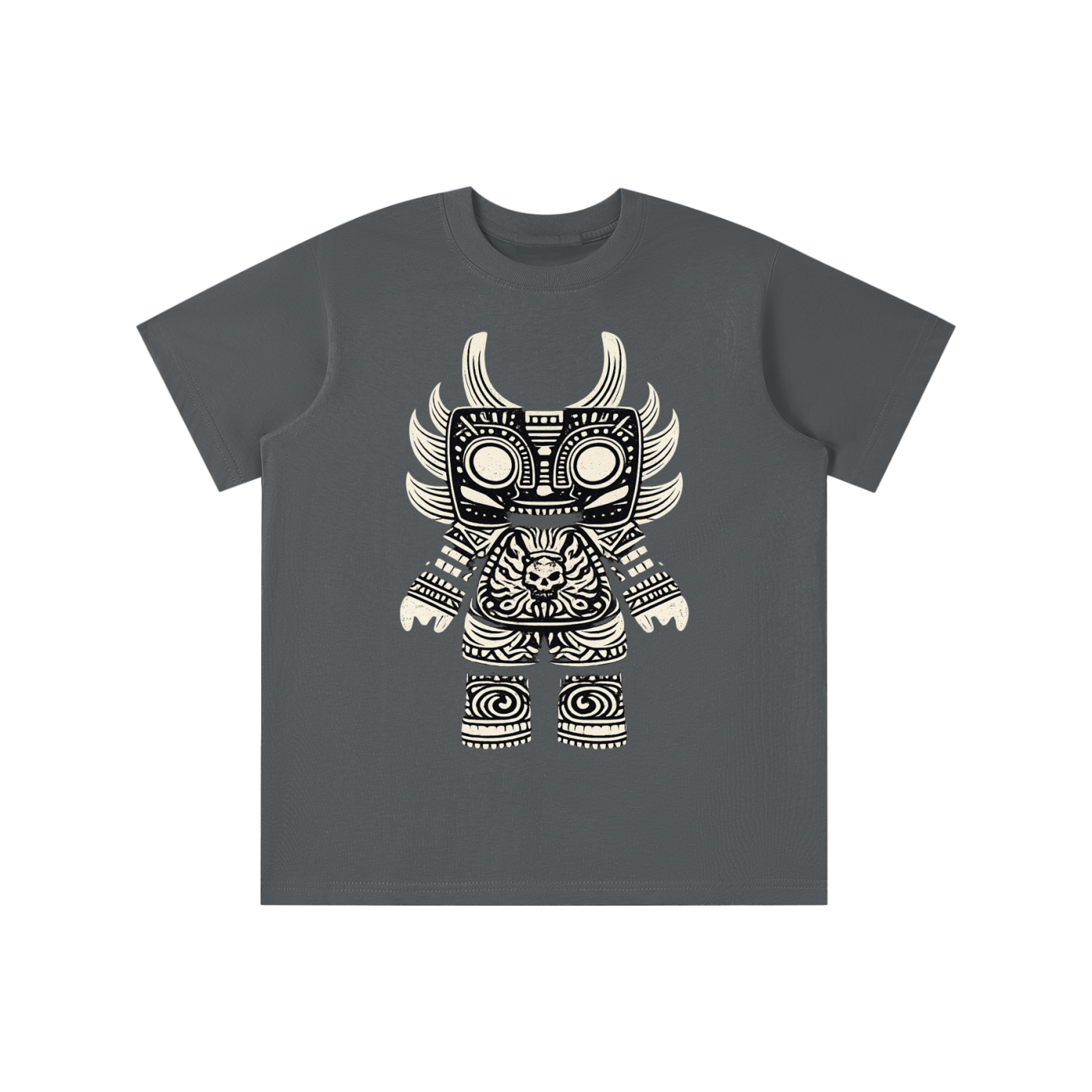 Gray Horned Totem Tee featuring detailed tribal-inspired illustration