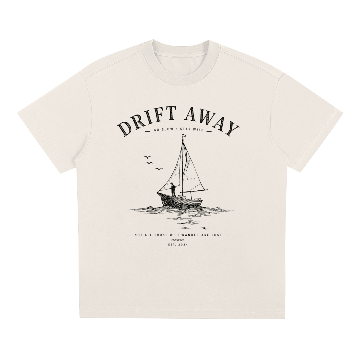 Beige Coastal graphic t-shirt featuring laid-back artwork inspired by ocean breezes, travel, and relaxation.