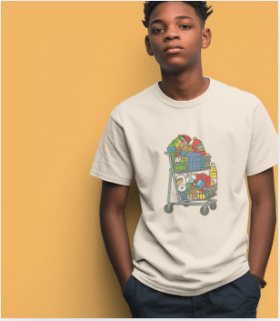 Full Cart Teen T-Shirt | Colorful Grocery Cart Graphic Tee
