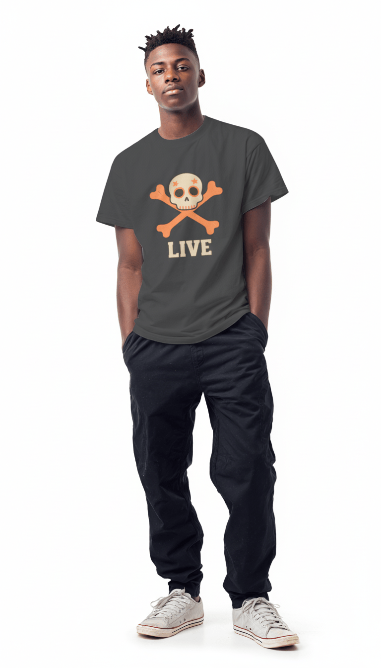 Live Skull Teen T-Shirt | Bold Crossbones Style Tee