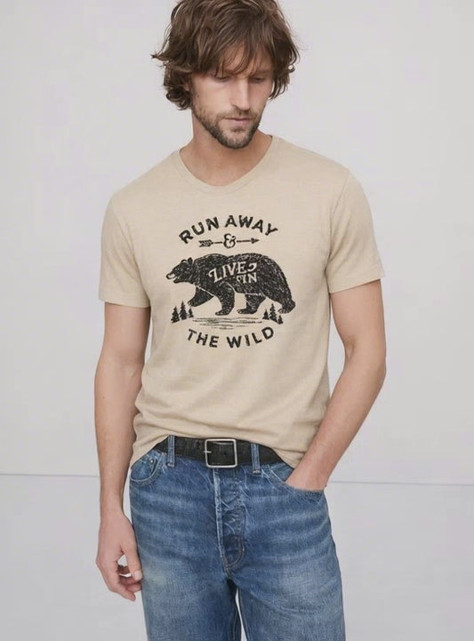 Run Away Bear Graphic Tee – Live in the Wild Bear Illustration