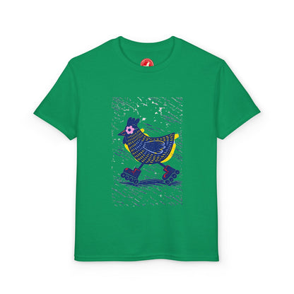 Roller Skating Chicken Linocut  Del Lago Greenwich